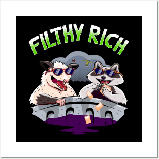 Funny Raccoon And Possum In Trash Garbage Filthy Rich Posters and Art